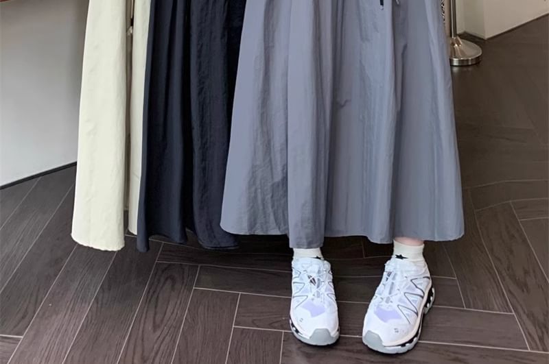 Drawstring Midi Skirt with Elastic Waist and Plain Design