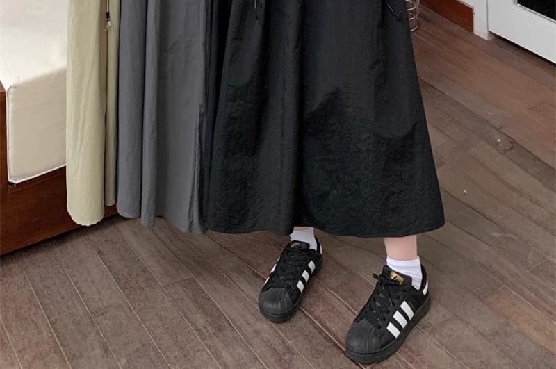 Drawstring Midi Skirt with Elastic Waist and Plain Design
