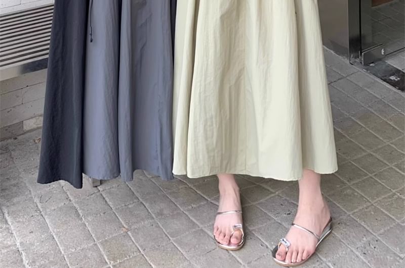 Drawstring Midi Skirt with Elastic Waist and Plain Design