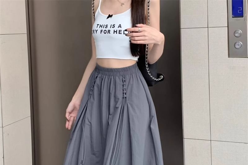 Drawstring Midi Skirt with Elastic Waist and Plain Design