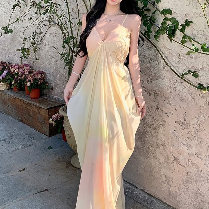 Spaghetti Strap Tie Dye Maxi Sheath Dress