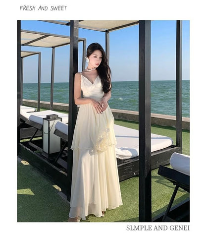 Spaghetti Strap Plain Asymmetrical Maxi A-Line Dress