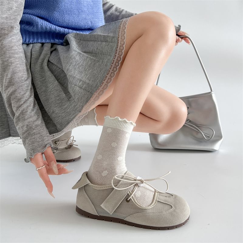 Adhesive Strap Mesh Panel Faux Leather Mary Jane Shoes