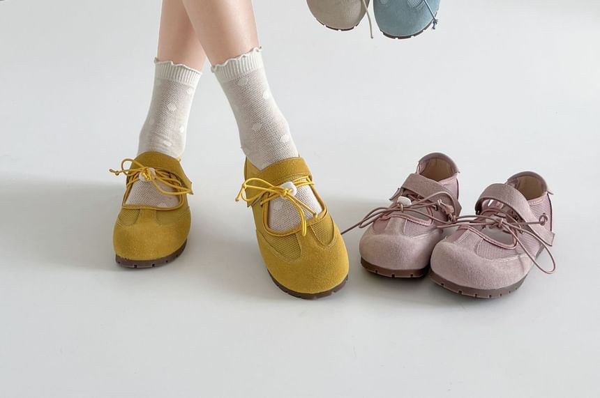 Adhesive Strap Mesh Panel Faux Leather Mary Jane Shoes