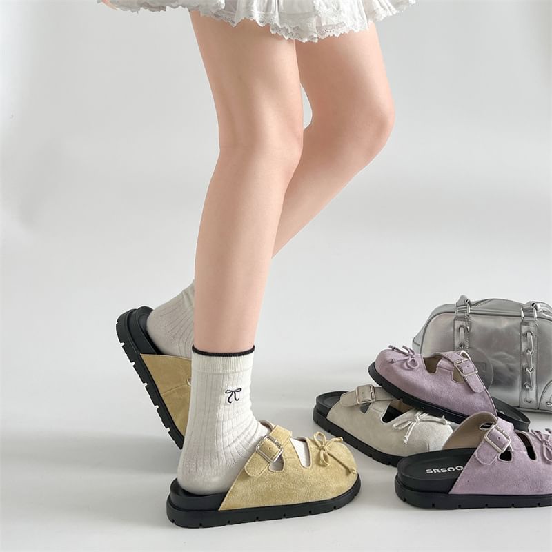 Platform Cross Strap Bow Buckled Mary Jane Mules