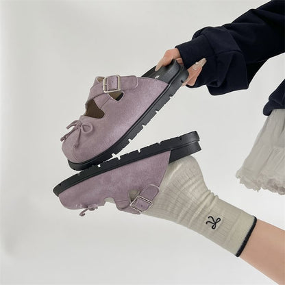 Platform Cross Strap Bow Buckled Mary Jane Mules