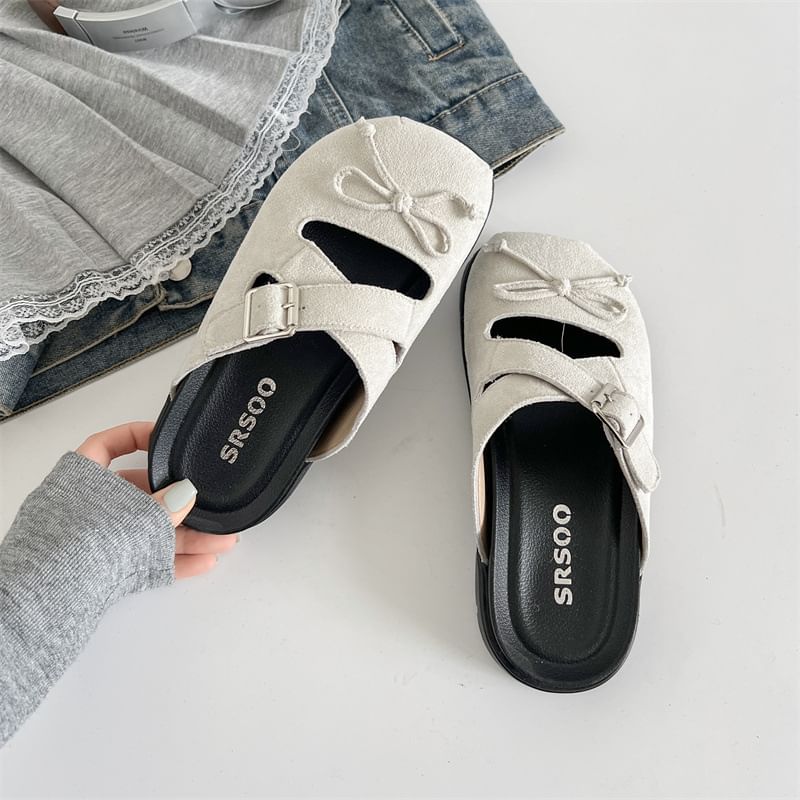 Platform Cross Strap Bow Buckled Mary Jane Mules