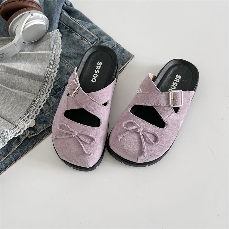 Platform Cross Strap Bow Buckled Mary Jane Mules