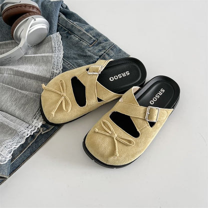 Platform Cross Strap Bow Buckled Mary Jane Mules