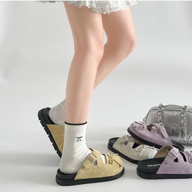 Platform Cross Strap Bow Buckled Mary Jane Mules