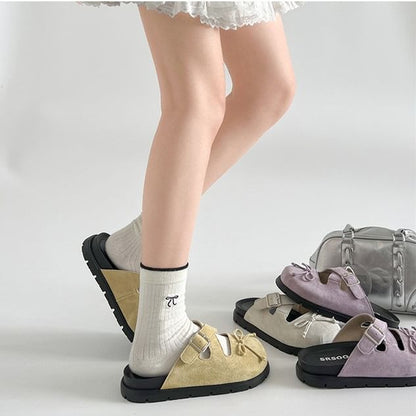 Platform Cross Strap Bow Buckled Mary Jane Mules