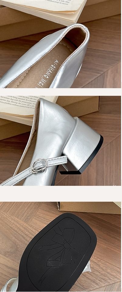 Chunky Heel Square Toe Bow Frill Trim Mary Jane Pumps