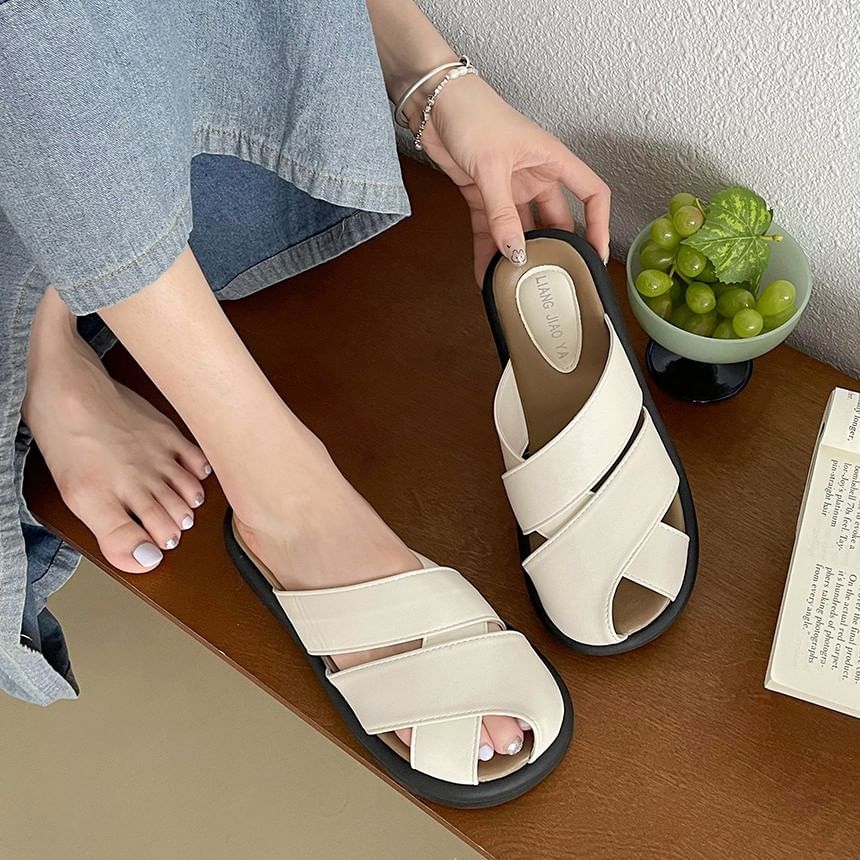 Platform Plain Cutout Faux Leather Sandals