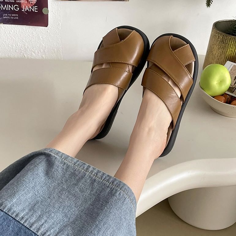 Platform Plain Cutout Faux Leather Sandals