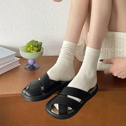 Platform Plain Cutout Faux Leather Sandals