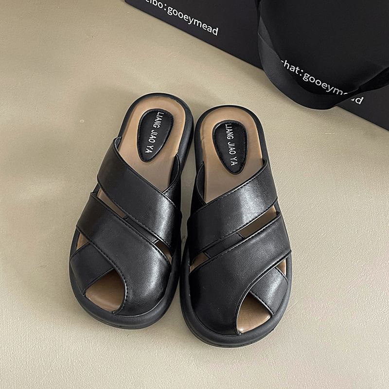 Platform Plain Cutout Faux Leather Sandals
