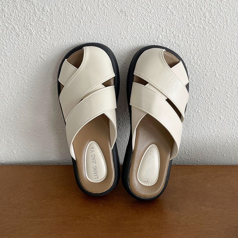 Platform Plain Cutout Faux Leather Sandals