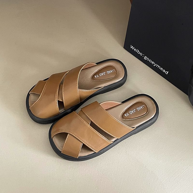Platform Plain Cutout Faux Leather Sandals