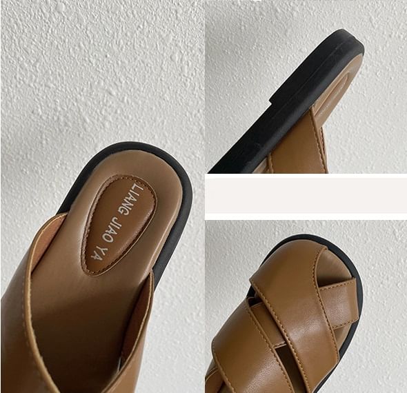 Platform Plain Cutout Faux Leather Sandals