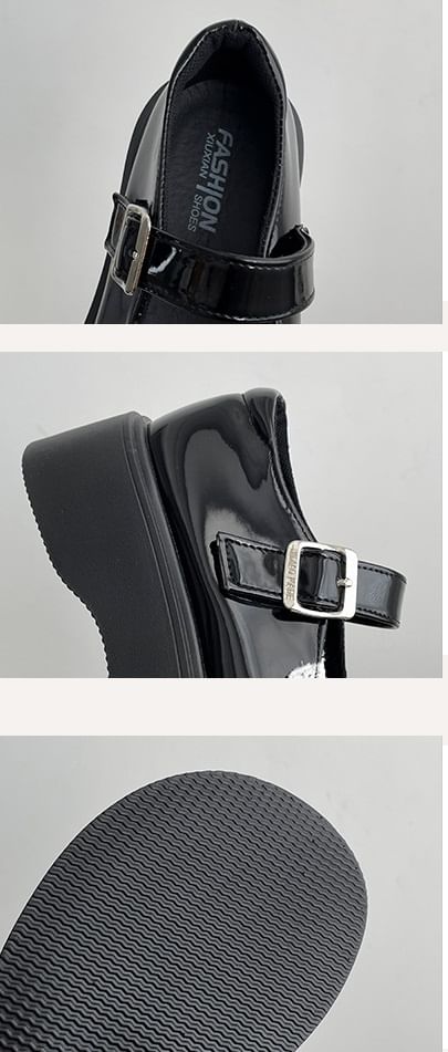 Platform Bow Lace Trim Patent Leather Mary Jane Shoes