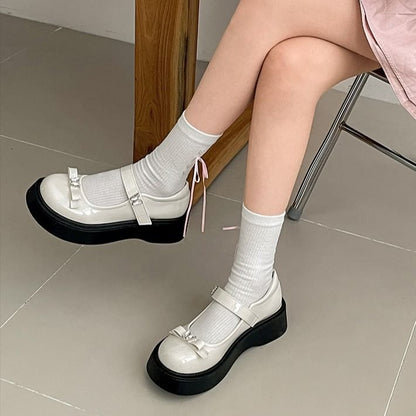 Platform Butterfly Bow Patent Leather Mary Jane Shoes