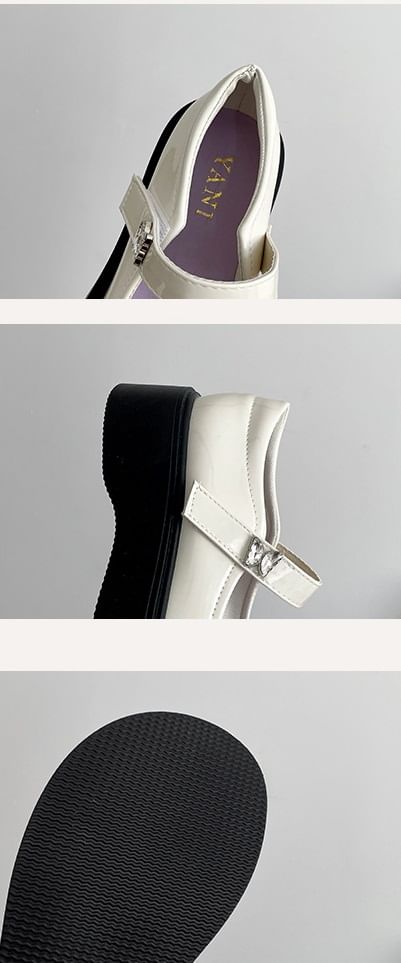 Platform Butterfly Bow Patent Leather Mary Jane Shoes