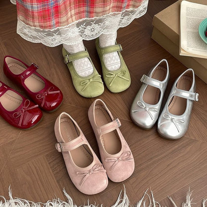 Plain Bow Accent Mary Jane Flats