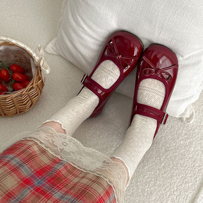 Plain Bow Accent Mary Jane Flats