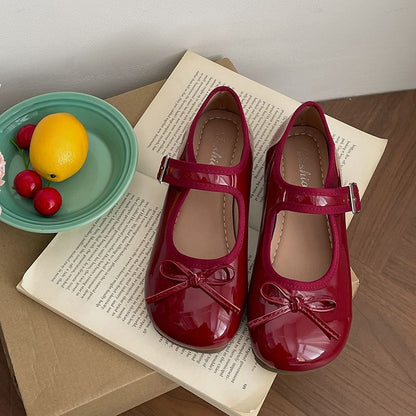Plain Bow Accent Mary Jane Flats