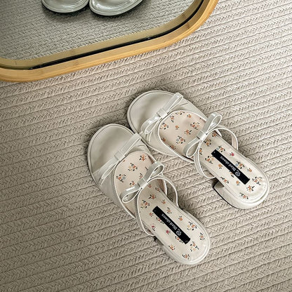 Chunky Heel Bow Patent Leather Sandals