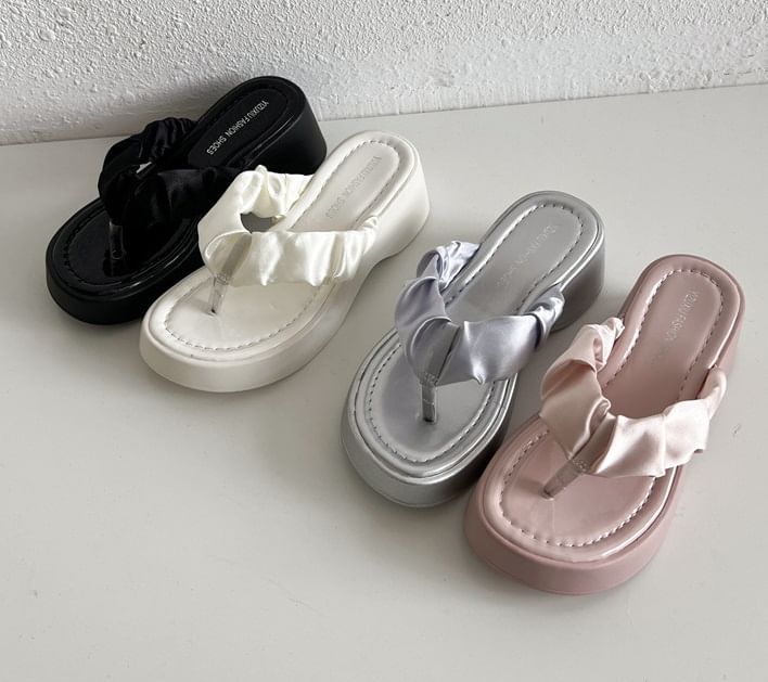 Platform Ruched Thong Sandals