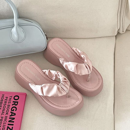Platform Ruched Thong Sandals