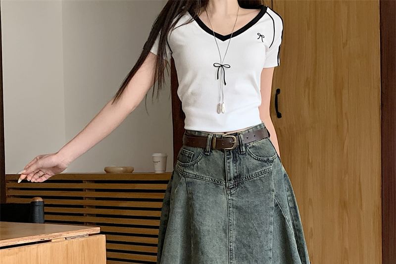 Frayed Denim A-Line Skirt with Asymmetrical Hem