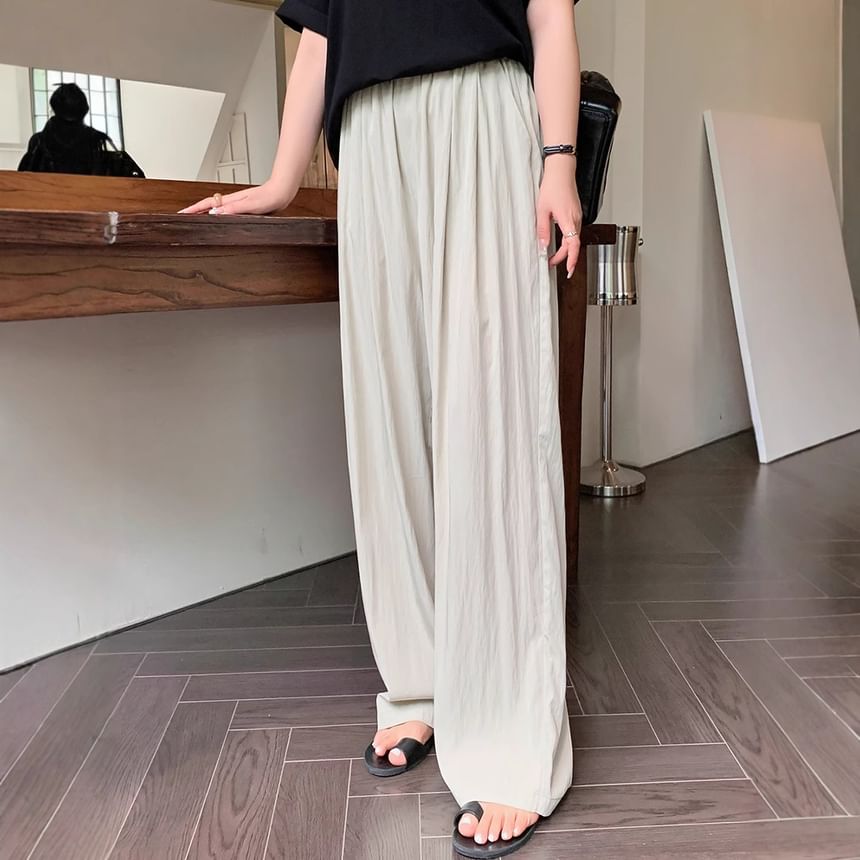 Plus Size High Rise Plain Wide Leg Pants