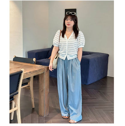 Plus Size High Rise Plain Wide Leg Pants