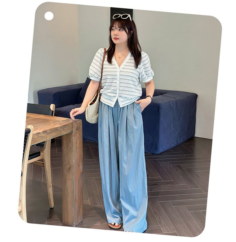 Plus Size High Rise Plain Wide Leg Pants