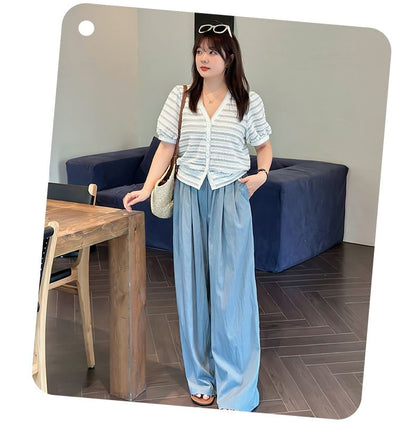 Plus Size High Rise Plain Wide Leg Pants
