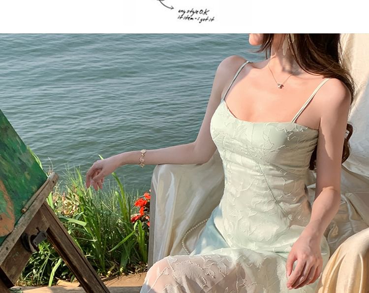 Floral A-Line Dress Jacquard Strap Maxi Spaghetti