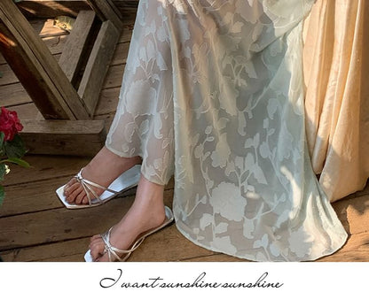 Floral A-Line Dress Jacquard Strap Maxi Spaghetti