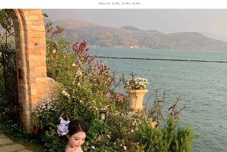 Floral A-Line Dress Jacquard Strap Maxi Spaghetti