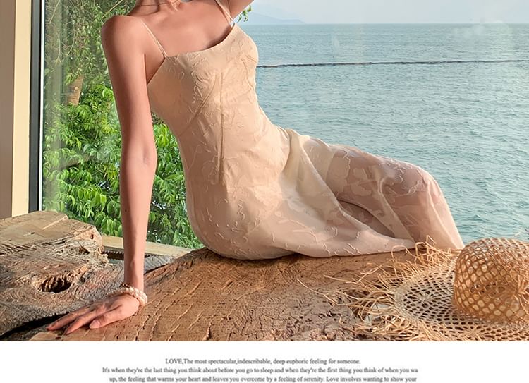 Floral A-Line Dress Jacquard Strap Maxi Spaghetti