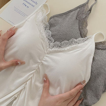 Cami Fit Trim Lace Top Slit Ruched Plain Slim