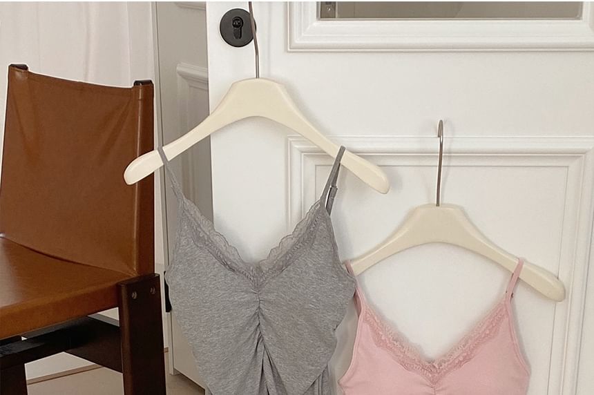 Cami Fit Trim Lace Top Slit Ruched Plain Slim