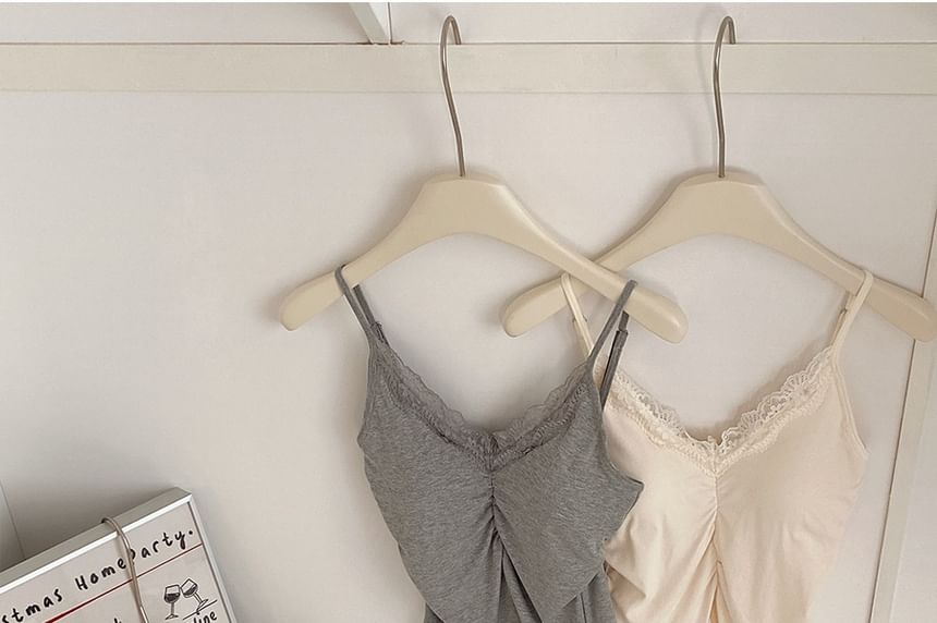 Cami Fit Trim Lace Top Slit Ruched Plain Slim