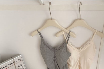 Cami Fit Trim Lace Top Slit Ruched Plain Slim