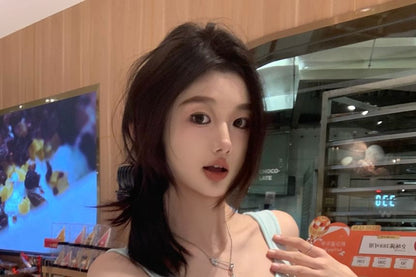 Neck Padded Square Fit Plain Slim Top Tank