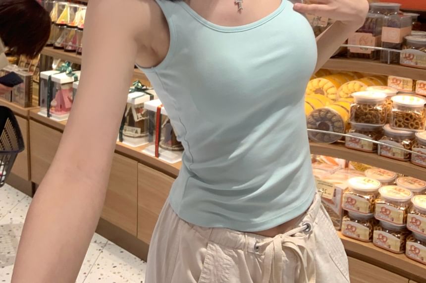 Neck Padded Square Fit Plain Slim Top Tank