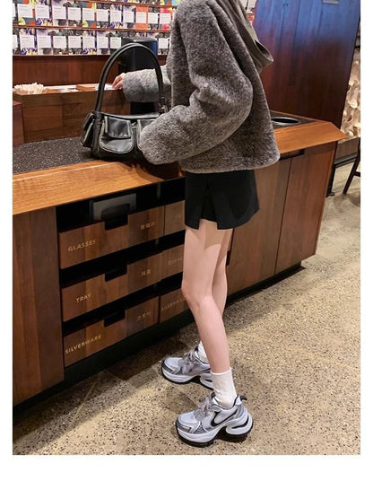 Platform Mesh Panel Lace-Up Genuine Leather Sneakers