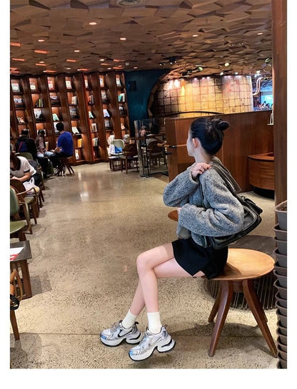 Platform Mesh Panel Lace-Up Genuine Leather Sneakers