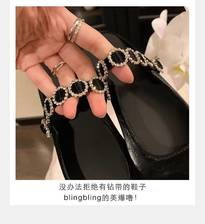 Hidden Wedge Rhinestone Faux Leather Mary Jane Mules